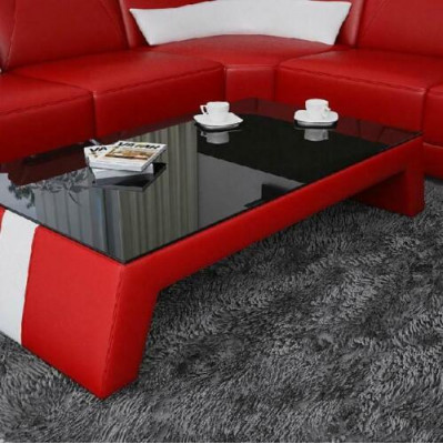 Moderner Wohnzimmer Couchtisch Tisch Beistell Glas Polster Leder Tische