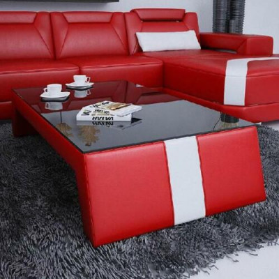Moderner Wohnzimmer Couchtisch Tisch Beistell Glas Polster Leder Tische