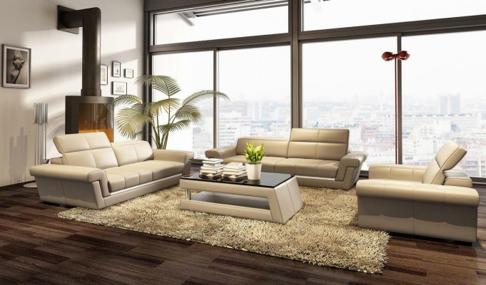 Designer Sofagarnitur Polster Ledersofa Couch Set Kombination 3+2+1