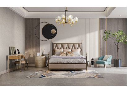 Bett Nachttisch Schminktisch 4 tlg. Schlafzimmer Set Design Modern Massivholz