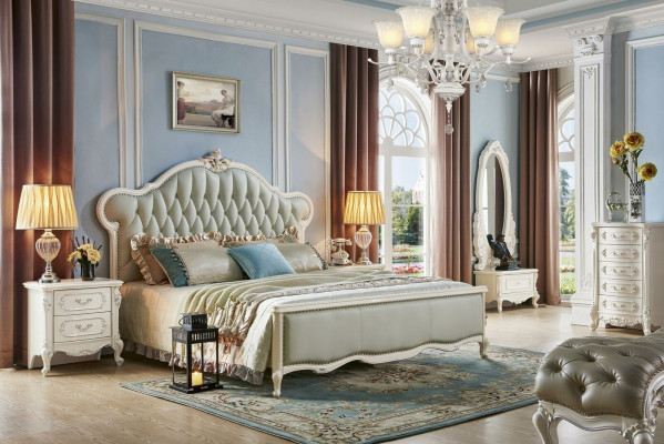 Elegantes Chesterfield-Bett Klassischer Stil mit passenden Nachttischen