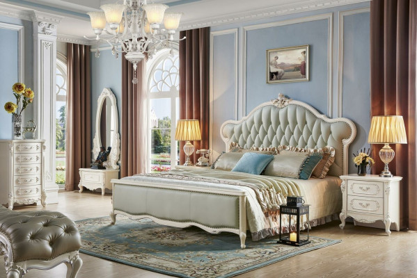 Elegantes Chesterfield-Bett Klassischer Stil mit passenden Nachttischen