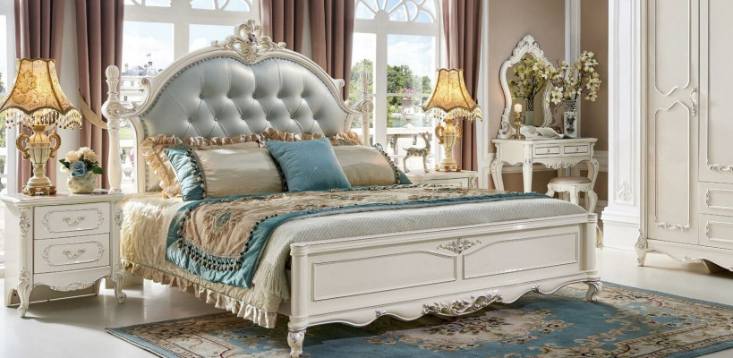 Luxus Bett Modern 2x Nachttisch 3 tlg. Schlafzimmer Set Barock Massivholz