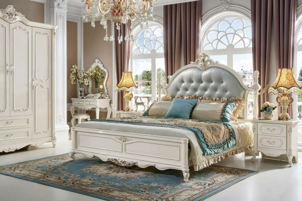 Luxus Bett Modern 2x Nachttisch 3 tlg. Schlafzimmer Set Barock Massivholz