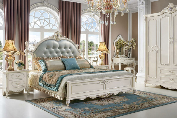Luxus Bett Modern 2x Nachttisch 3 tlg. Schlafzimmer Set Barock Massivholz