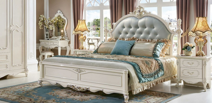 Luxus Bett Modern 2x Nachttisch 3 tlg. Schlafzimmer Set Barock Massivholz