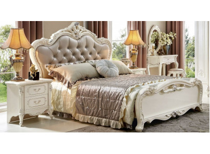 Bett Nachttisch 3tlg. Schlafzimmer Set Möbel Chesterfield Barock Massivholz