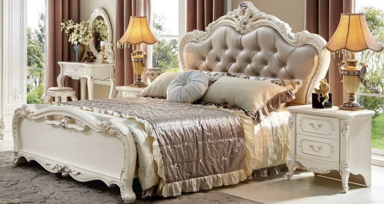 Bett Nachttisch 3tlg. Schlafzimmer Set Möbel Chesterfield Barock Massivholz