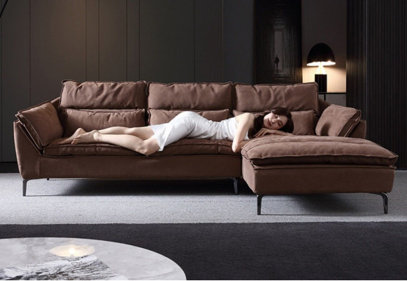 Wohnzimmer Design Ecke Textil Leder Braun Luxus Sofa Couch Polsterung L-Form Neu