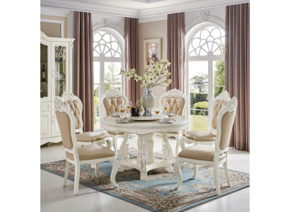Design Rund Tisch 6x Stühle Esszimmer Sitz Polster Tische Garnitur Massivholz