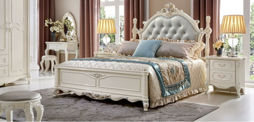 Klassisches Schlafzimmer Set Bett Betten Möbel Massivholz 2x Nachttisch 3tlg
