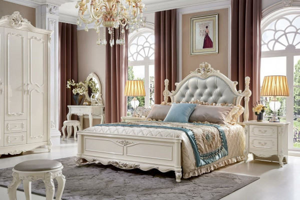 Klassisches Schlafzimmer Set Bett Betten Möbel Massivholz 2x Nachttisch 3tlg