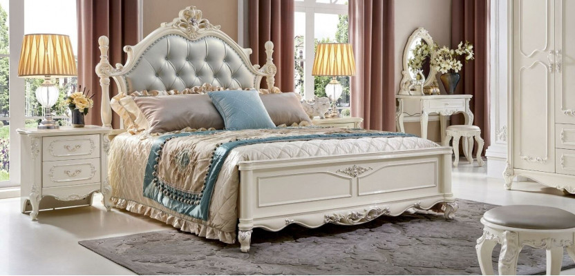 Klassisches Schlafzimmer Set Bett Betten Möbel Massivholz 2x Nachttisch 3tlg