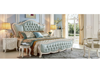 Klassisches Designer Barock Schlafzimmer Set Bett 2x Nachttisch 3 tlg. Massivholz