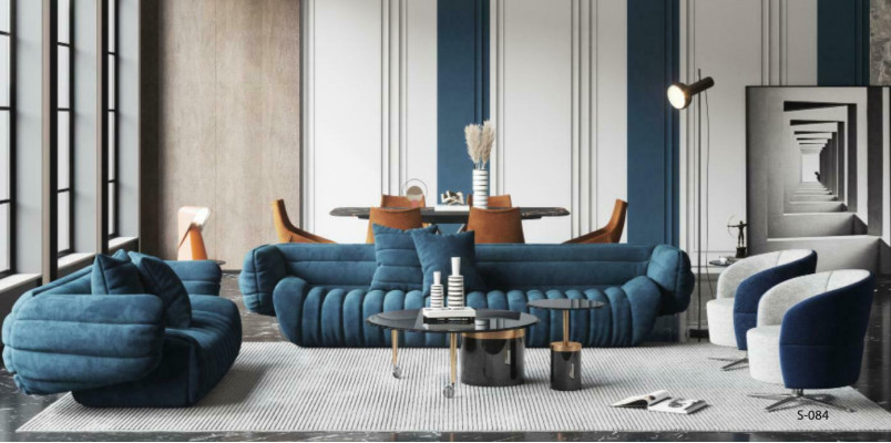 Blaue Samt Sofagarnitur 3+2 Couchgarnitur Luxuriöses 2-tlg. Wohnzimmer Set