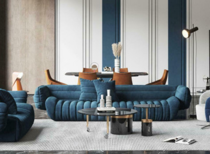 Blaue Samt Sofagarnitur 3+2 Couchgarnitur Luxuriöses 2-tlg. Wohnzimmer Set