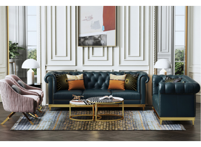 Dunkelblaue Chesterfield 3+2 Sofagarnitur Wohnlandschaft Sofas Polstercouchen 