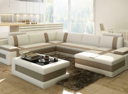 Ledersofa Couch Wohnlandschaft U-Form Design Modern Sofa Eck Sofas