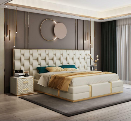 Edelstahl Luxus Bett Metall Leder Betten Hotel Chesterfield 180x200