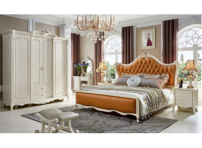 Schlafzimmer Set Doppel Bett 2x Nachttisch Konsole Polster 6 tlg. Massivholz