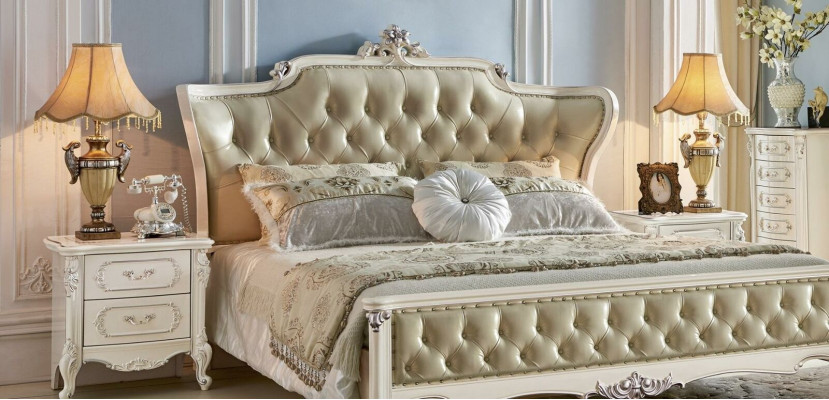 Luxus Königliches Betten Doppelbett Hotel Chesterfield Leder Bett Massivholz