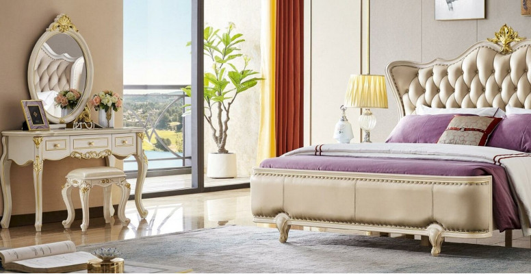 Luxus Bett Chesterfield Betten Leder Königliches Palast Doppelbett Massivholz