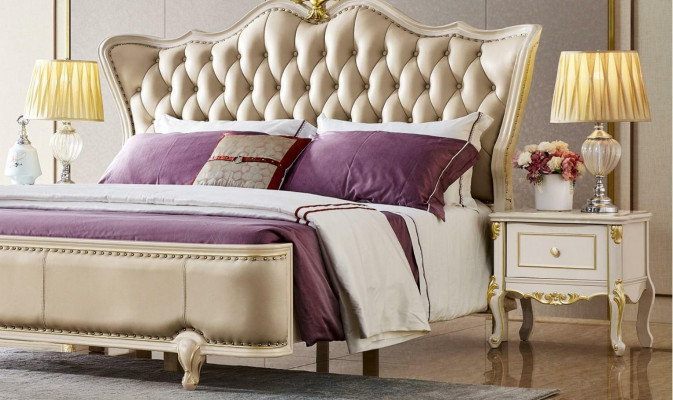 Luxus Bett Chesterfield Betten Leder Königliches Palast Doppelbett Massivholz