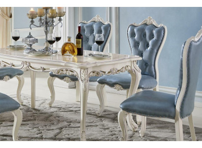 Klassische Blaue Chesterfield Stühle x4-er Barock-Stil Garnitur Lehnstühle Massivholz Sitzer