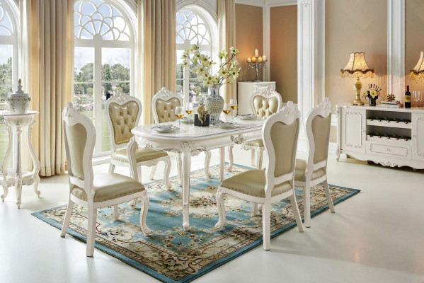 Klassische Weiß-Beige x4 Chesterfield Stühle Esszimmer Gruppe Massivholz Garnitur