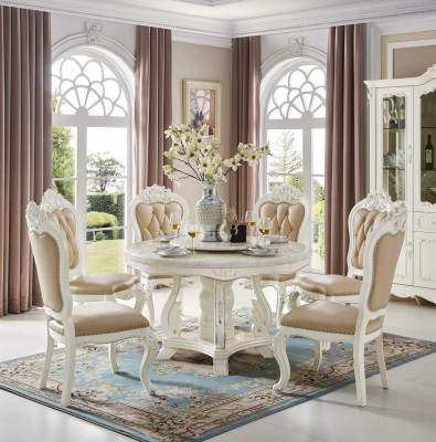 Runder Esstisch mit 4 Stühlen Klassische Esszimmer Set 5tlg. Massivholz
