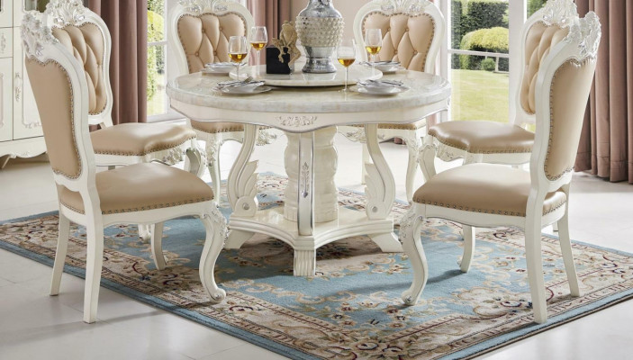 Runder Esstisch mit 4 Stühlen Klassische Esszimmer Set 5tlg. Massivholz