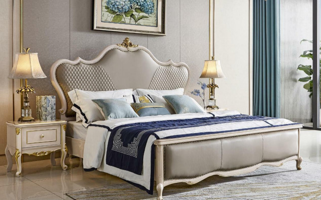 Klassisches Hotel Barock Bett Doppelbett Polsterbett Chesterfield Massivholz