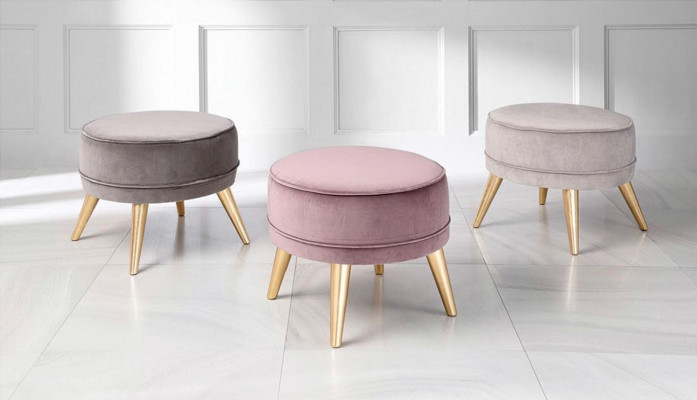 Hocker Sitzhocker Ottomane Pouf Modern Luxus Stoff Design Wohnzimmer Rosa Runder
