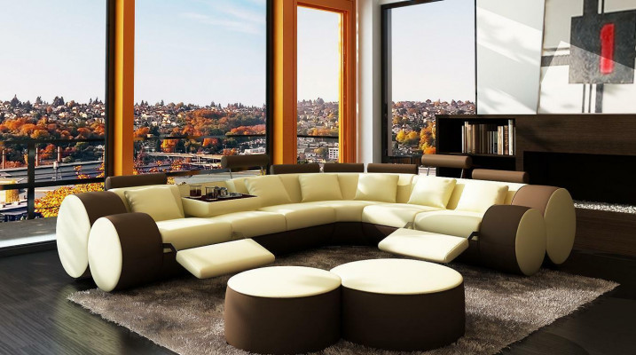 XXL Multifunktions Ledercouch Couch Big Sofa Polster Ecksofa Dekor Moderne
