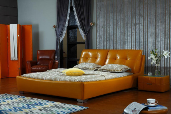 Designer Bett Schlafzimmer Doppelbett Betten Leder Hotel Luxus Polster