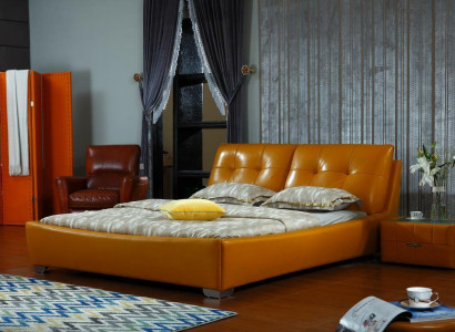 Designer Bett Schlafzimmer Doppelbett Betten Leder Hotel Luxus Polster