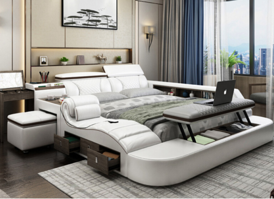 Multifunktions Bett Bluetooth Boxen Luxus Design Leder Betten