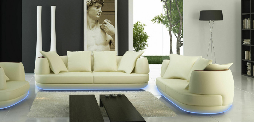 Sofagarnitur Design Couch 3+2 Set Polster Leder Sofa Wohnzimmer Garnituren