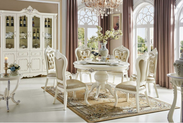 6 Stühle Barock Runder Esstisch Esszimmer Set 7tlg. Massivholz