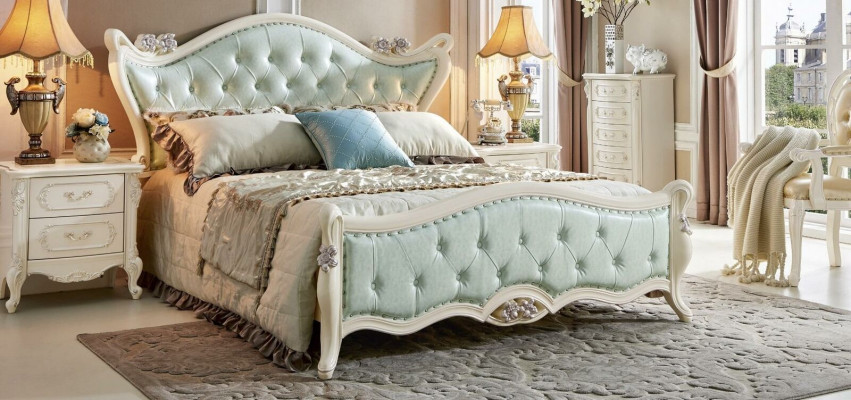 Design Schlafzimmer 5 tlg. Bett Nachttisch Barock Kleiderschrank Massivholz