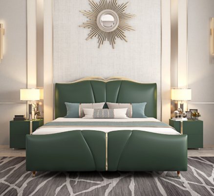 Designer Bett Schlafzimmer Betten Textil Leder Hotel Luxus Polster