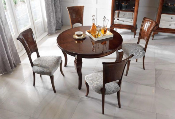 Runder Esstisch Hochglanz Brauner Tisch Essgruppe Esszimmer Set Stühle 5tlg.