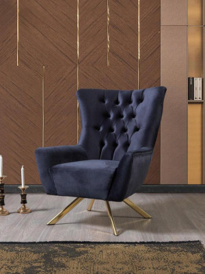 Luxuriöser blauer Chesterfield-Sessel mit Samtpolsterung für das Wohnzimmer
