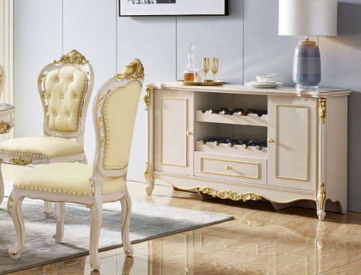 Klassische Weiß-Beige Chesterfield Stühle Stilvolle Esszimmer Stühle 6tlg.