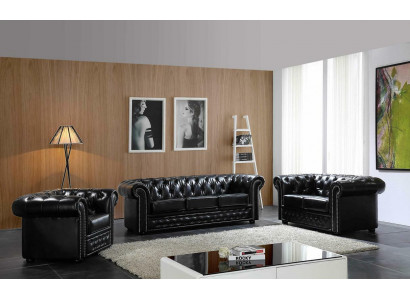Chesterfield Ledersofa Sofa Couch Polster Sitz Set Polster Garnitur 3+2 Sitzer