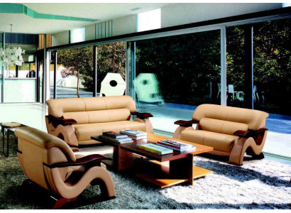 Sofagarnitur Leder Sofa Set 3+2 (ohne Sessel) Couch Sitz Polster Garnitur 2033