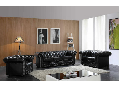 Chesterfield Design Luxus Polster Sofa Couch Sitz Garnitur Leder 3 Sitzer #606