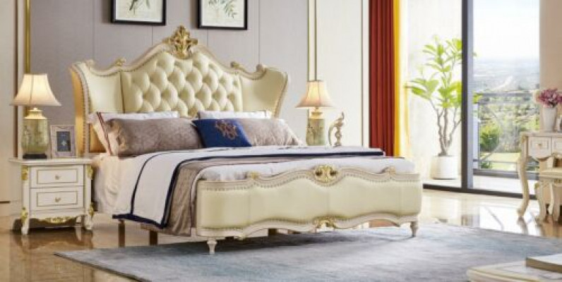 Chesterfield Bett Nachttisch 3tlg. Set Betten Schlafzimmer Leder Massivholz