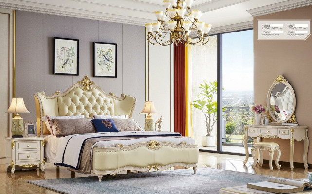 Chesterfield Bett Nachttisch 3tlg. Set Betten Schlafzimmer Leder Massivholz