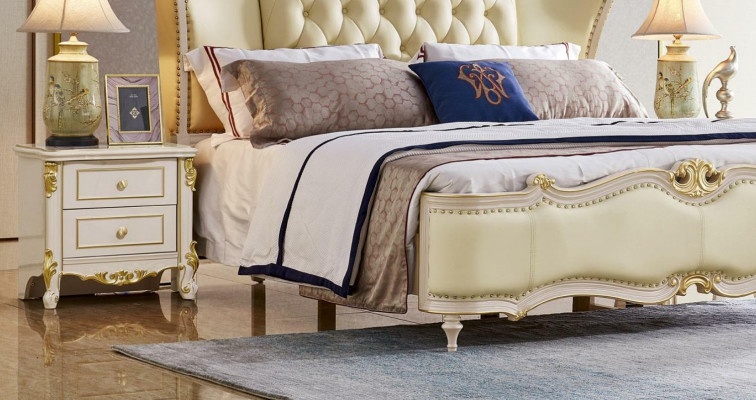 Chesterfield Bett Nachttisch 3tlg. Set Betten Schlafzimmer Leder Massivholz